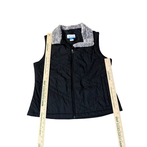Columbia Vest Womens XL Used Black Quilted Faux Fur Collar Winter Fall - Picture 9 of 12